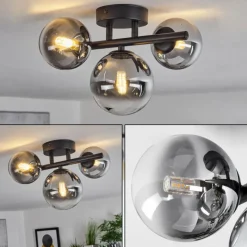 Suspension Verre Fumé-hofstein Plafonnier Chehalis Noir, 3 lumières