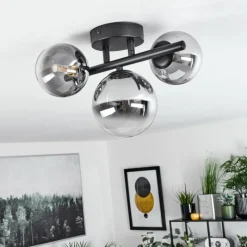 Suspension Verre Fumé-hofstein Plafonnier Chehalis Noir, 3 lumières