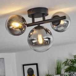 Suspension Verre Fumé-hofstein Plafonnier Chehalis Noir, 3 lumières