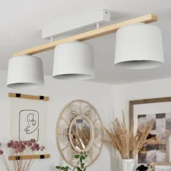 Luminaires Scandinaves-hofstein Plafonnier Combarbala Gris, Bois clair, 3 lumières