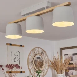 Luminaires Scandinaves-hofstein Plafonnier Combarbala Gris, Bois clair, 3 lumières