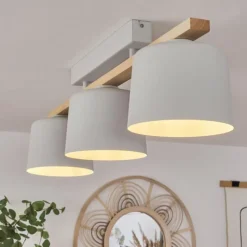 Luminaires Scandinaves-hofstein Plafonnier Combarbala Gris, Bois clair, 3 lumières