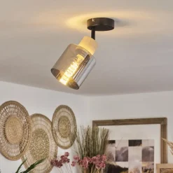 Luminaires Scandinaves-hofstein Plafonnier Covelas Écru, Noir, 1 lumière