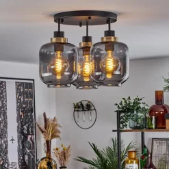 Suspension Verre Fumé-hofstein Plafonnier Curveira Bronze, Noir, 3 lumières