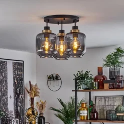 Suspension Verre Fumé-hofstein Plafonnier Curveira Bronze, Noir, 3 lumières