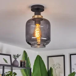 Suspension Verre Fumé-hofstein Plafonnier Curveira Bronze, Noir, 1 lumière