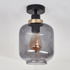 Suspension Verre Fumé-hofstein Plafonnier Curveira Bronze, Noir, 1 lumière