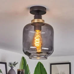 Suspension Verre Fumé-hofstein Plafonnier Curveira Bronze, Noir, 1 lumière