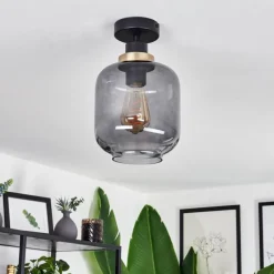 Suspension Verre Fumé-hofstein Plafonnier Curveira Bronze, Noir, 1 lumière