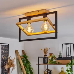 Luminaires Scandinaves-hofstein Plafonnier Espenel Bois clair, Noir, 2 lumières