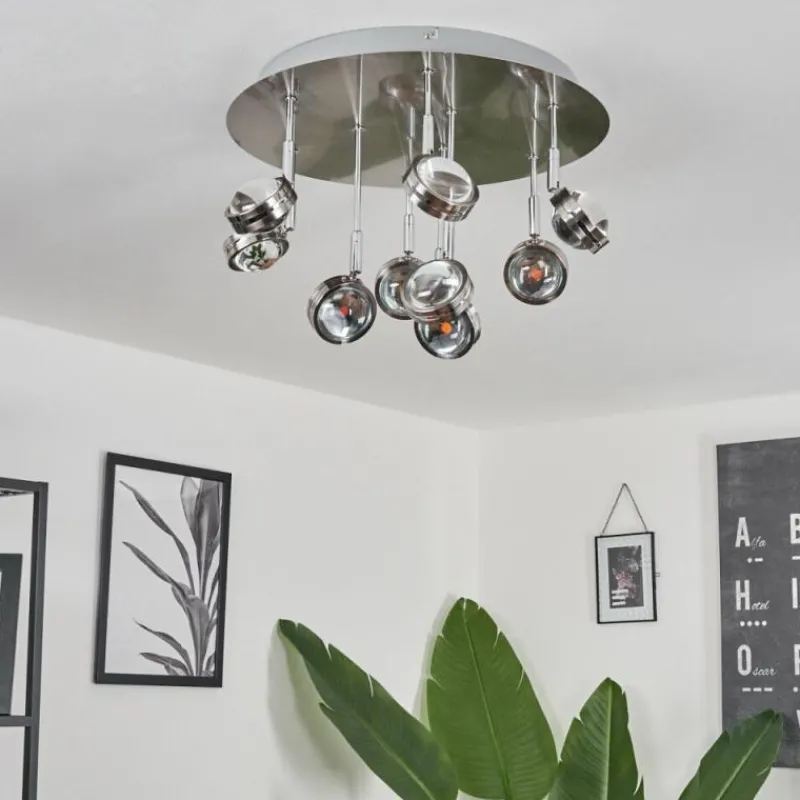 hofstein Plafonnier Fernandaires LED Nickel mat, 18 lumières