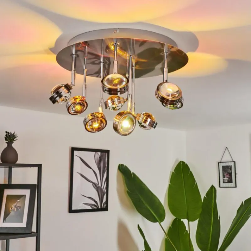 hofstein Plafonnier Fernandaires LED Nickel mat, 18 lumières