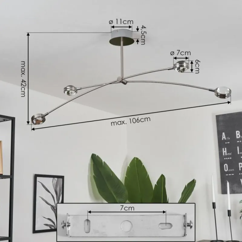 hofstein Plafonnier Fernandaires LED Nickel mat, 8 lumières