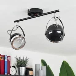 hofstein Plafonnier Foverup Chrome, Nickel mat, Noir, 2 lumières