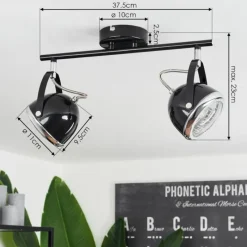 hofstein Plafonnier Foverup Chrome, Nickel mat, Noir, 2 lumières