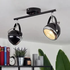 hofstein Plafonnier Foverup Chrome, Nickel mat, Noir, 2 lumières