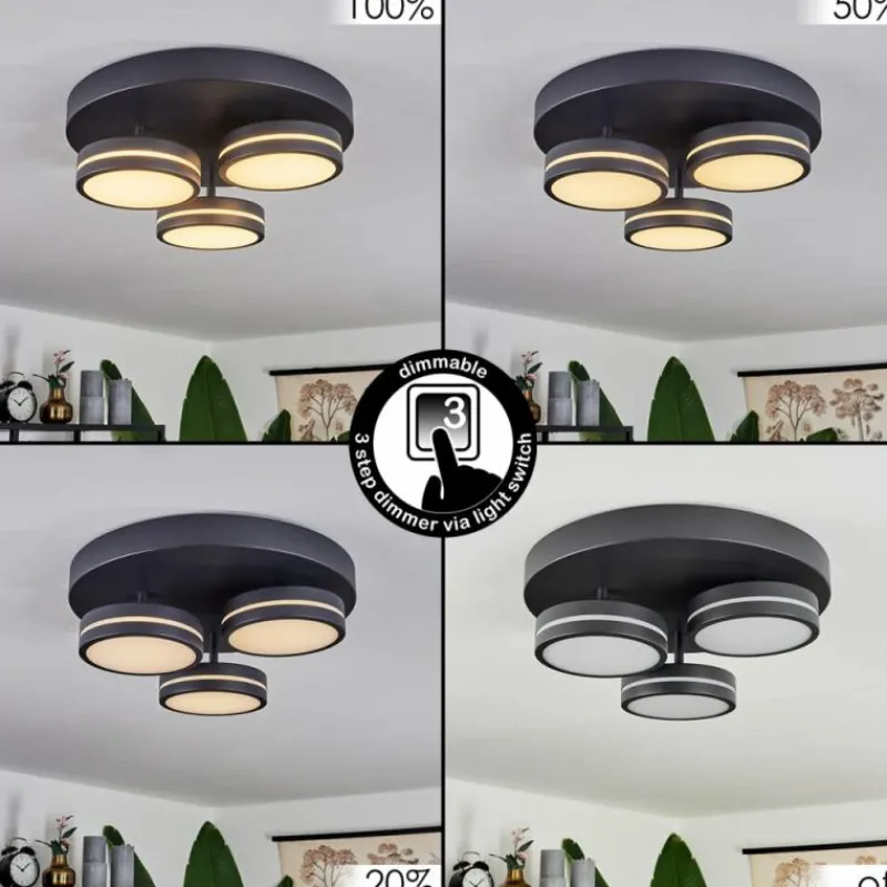 hofstein Plafonnier Huallilemu LED Noir, 3 lumières