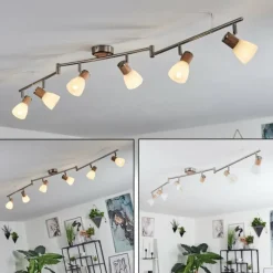 hofstein Plafonnier Icalma Bois clair, Nickel mat, 6 lumières