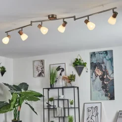 hofstein Plafonnier Icalma Bois clair, Nickel mat, 6 lumières