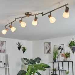 hofstein Plafonnier Icalma Bois clair, Nickel mat, 6 lumières