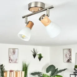 hofstein Plafonnier Icalma Écru, Nickel mat, 2 lumières