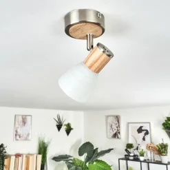 Lampes En Bois-hofstein Plafonnier Icalma Écru, Nickel mat, 1 lumière