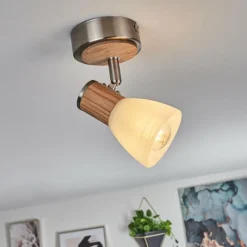 Lampes En Bois-hofstein Plafonnier Icalma Écru, Nickel mat, 1 lumière