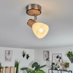 Lampes En Bois-hofstein Plafonnier Icalma Écru, Nickel mat, 1 lumière