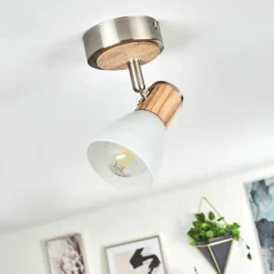 Lampes En Bois-hofstein Plafonnier Icalma Écru, Nickel mat, 1 lumière