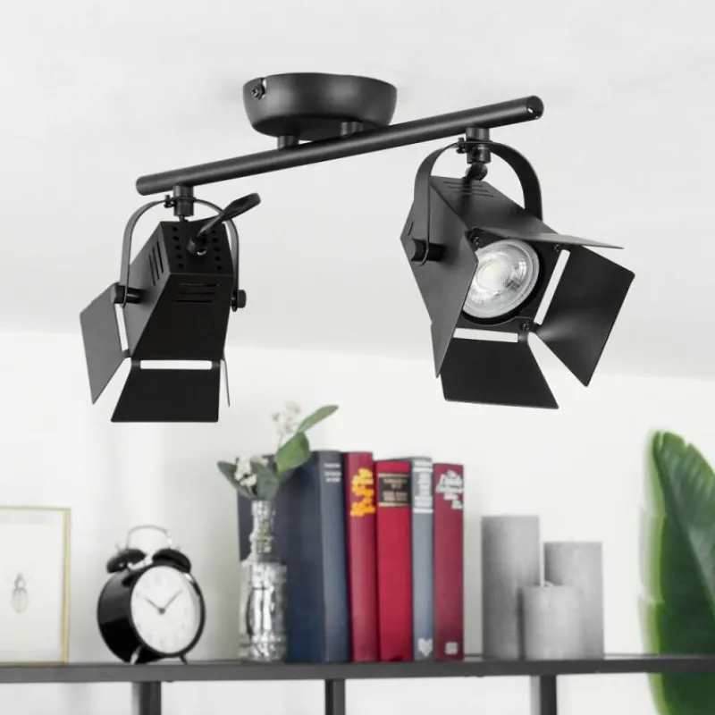 Lampes Industrielles-hofstein Plafonnier Isanay Noir, 2 lumières