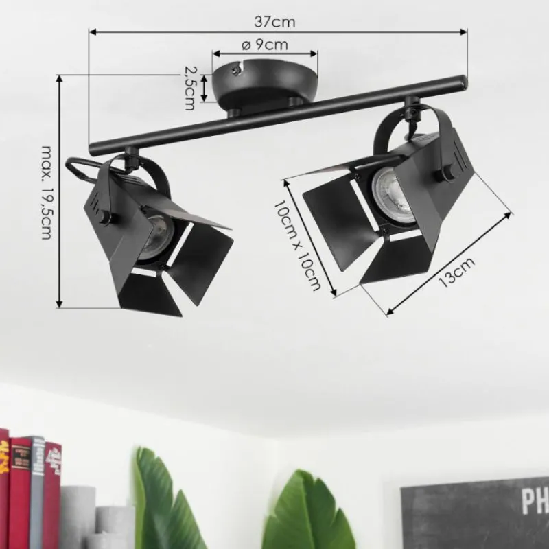 Lampes Industrielles-hofstein Plafonnier Isanay Noir, 2 lumières