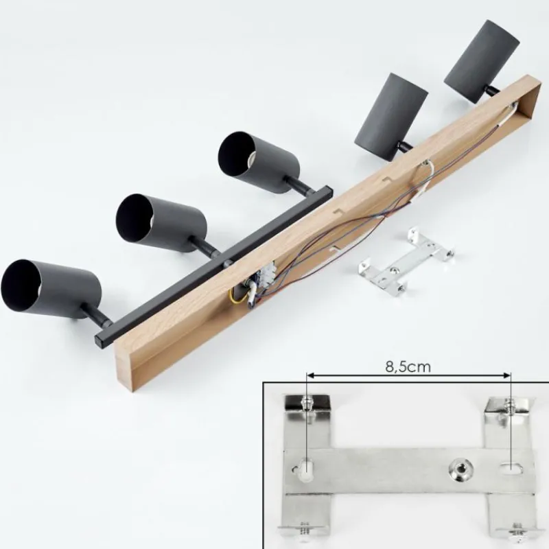 hofstein Plafonnier Javel Anthracite, Couleur bois, 5 lumières