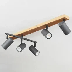 hofstein Plafonnier Javel Anthracite, Couleur bois, 5 lumières