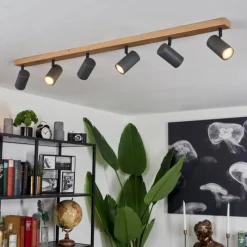 hofstein Plafonnier Javel Brun, Gris, Couleur bois, 6 lumières