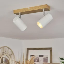 Luminaires Scandinaves-hofstein Plafonnier Javel Chrome, Couleur bois, 2 lumières