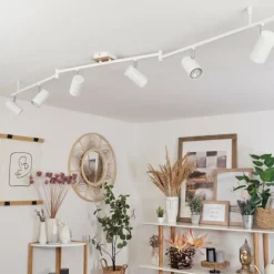 Luminaires Scandinaves-hofstein Plafonnier Javel Chrome, Couleur bois, Blanc, 6 lumières