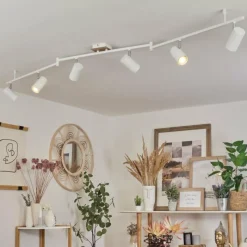 Luminaires Scandinaves-hofstein Plafonnier Javel Chrome, Couleur bois, Blanc, 6 lumières