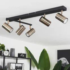 Lampes Industrielles-hofstein Plafonnier Javel Vieux laiton, Noir, 5 lumières