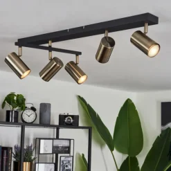 Lampes Industrielles-hofstein Plafonnier Javel Vieux laiton, Noir, 5 lumières