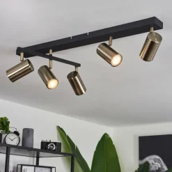 Lampes Industrielles-hofstein Plafonnier Javel Vieux laiton, Noir, 5 lumières