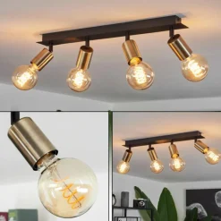 Lampes Industrielles-hofstein Plafonnier Laharie Vieux laiton, Noir, 4 lumières