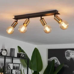 Lampes Industrielles-hofstein Plafonnier Laharie Vieux laiton, Noir, 4 lumières