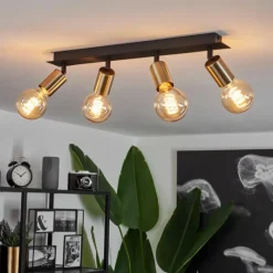 Lampes Industrielles-hofstein Plafonnier Laharie Vieux laiton, Noir, 4 lumières