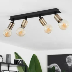 Lampes Industrielles-hofstein Plafonnier Laharie Vieux laiton, Noir, 4 lumières