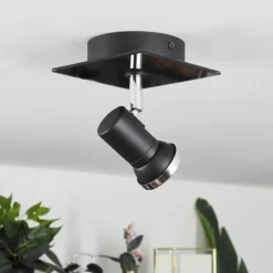 hofstein Plafonnier Lanrigan LED Chrome, Noir, 1 lumière