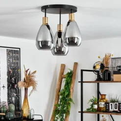 Suspension Verre Fumé-hofstein Plafonnier Lincura Laiton, Noir, 3 lumières