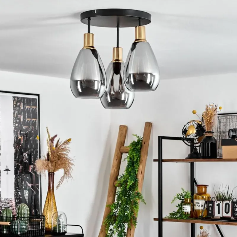 Suspension Verre Fumé-hofstein Plafonnier Lincura Laiton, Noir, 3 lumières