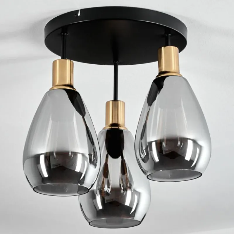 Suspension Verre Fumé-hofstein Plafonnier Lincura Laiton, Noir, 3 lumières