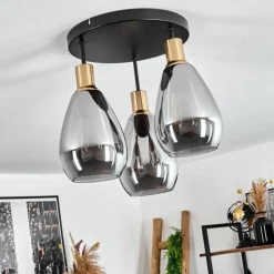 Suspension Verre Fumé-hofstein Plafonnier Lincura Laiton, Noir, 3 lumières