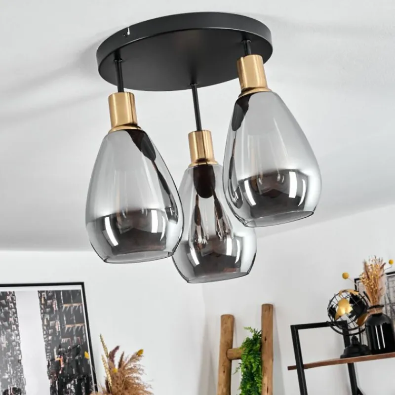 Suspension Verre Fumé-hofstein Plafonnier Lincura Laiton, Noir, 3 lumières